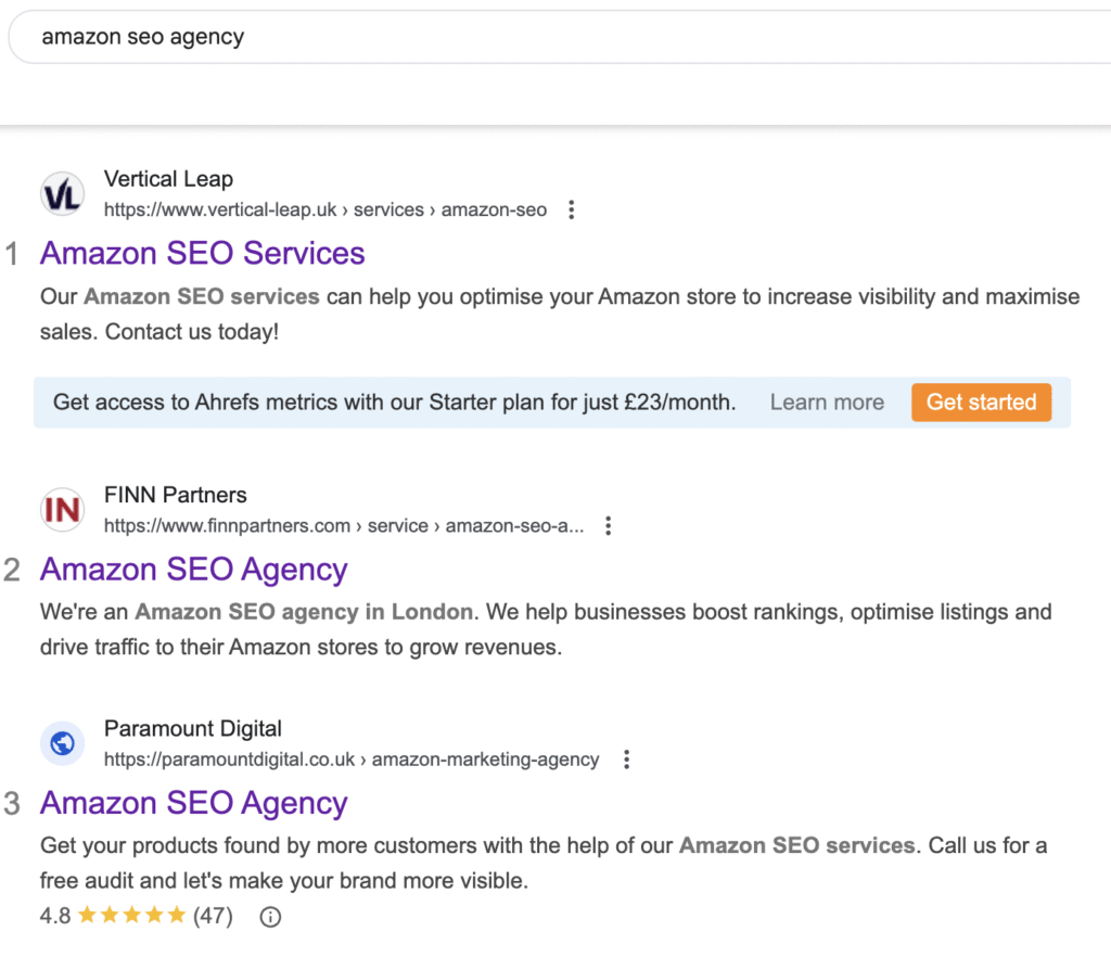 example of title tags and meta descriptions