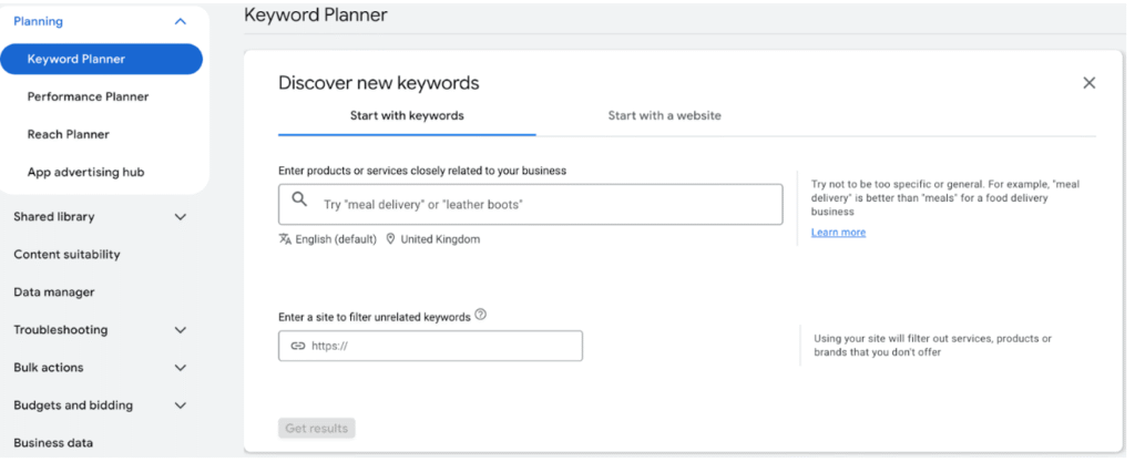 Showing Google Keyword Planner being used to find local seo keywords