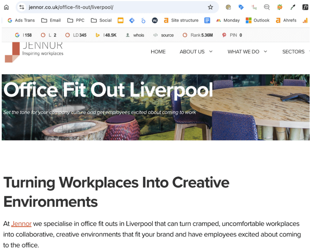 Example of a local keyword landing page