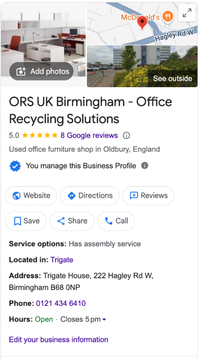 ORS UK Birmingham Google Business Profile