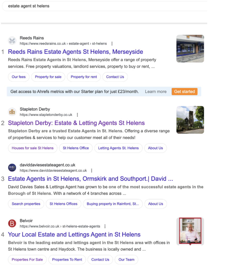 Example SERP results page used to track seo performance
