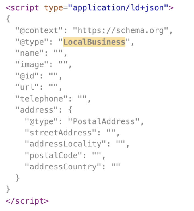 example schema markup script for local business schema