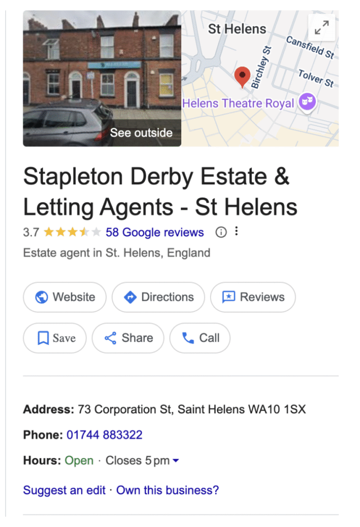example of google business profile for local estate agent seo