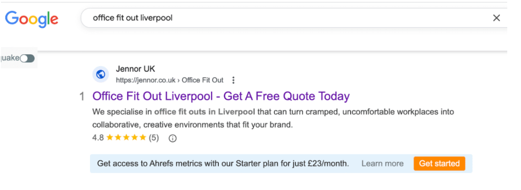 Shows SERP results for a local SEO keyword