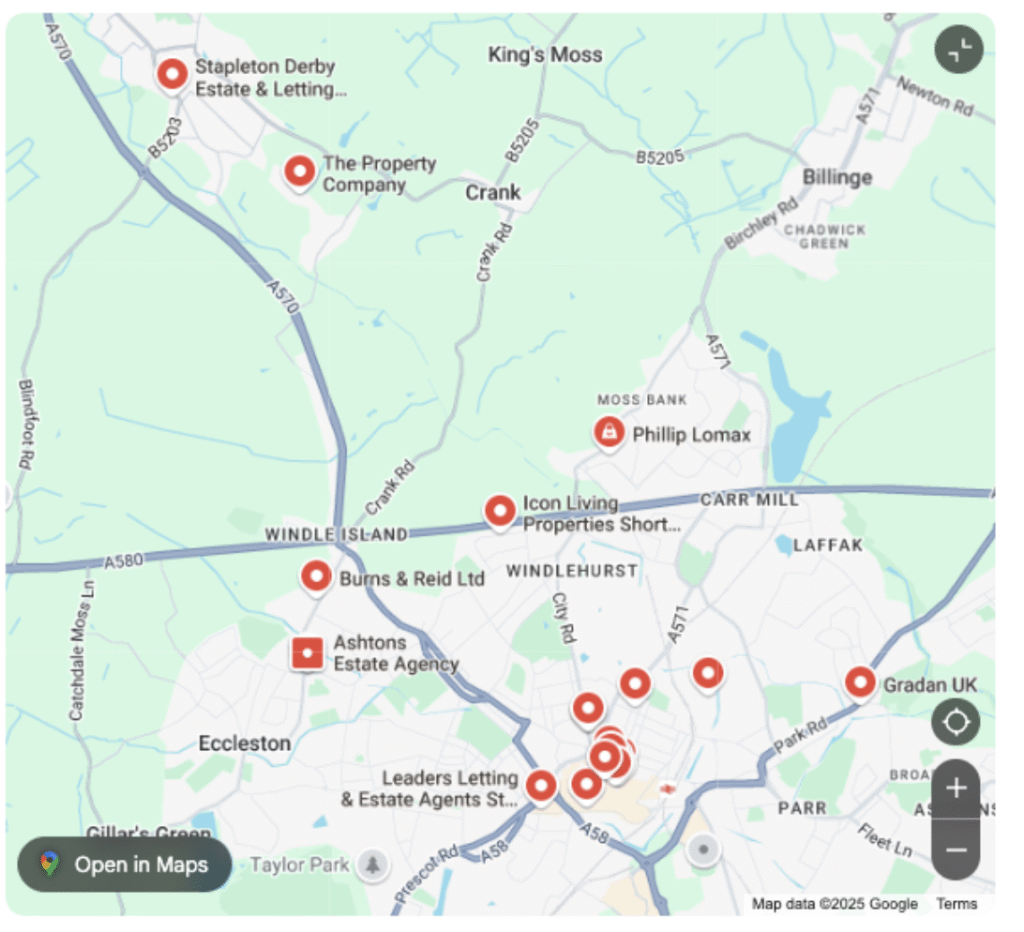 an example of Google Maps results when looking for a local business