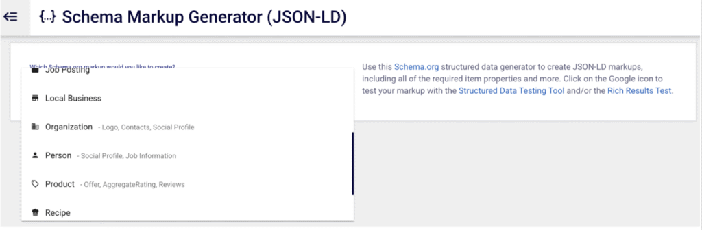 showing what schema markup generator looks like