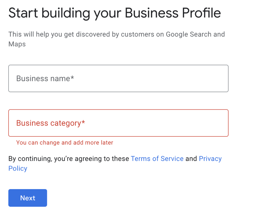 image of step 1 creating a google business profile