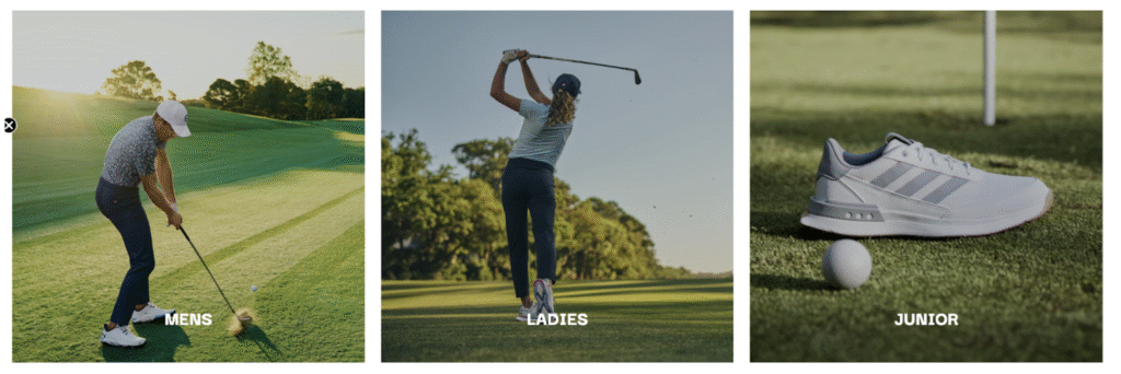 An example of how Clarkes Golf break down product categories