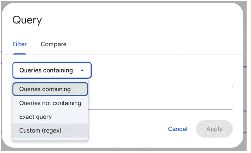 Example of where to add regex filter in Google Search Console