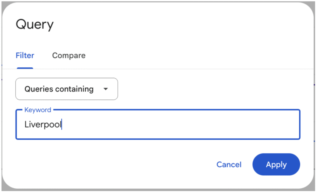 Example of adding a keyword to the regex filter on Google Search Console