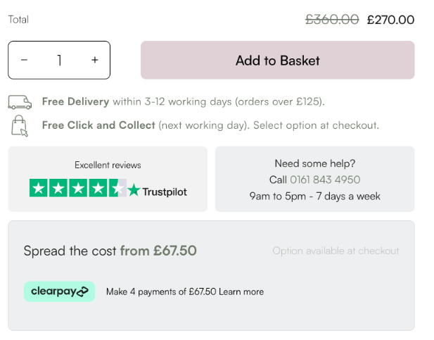 Shopify product pages should include key information like payment options, delivery info and reviews