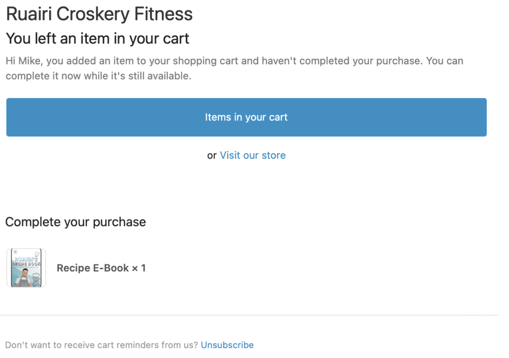 example of an abandoned cart email