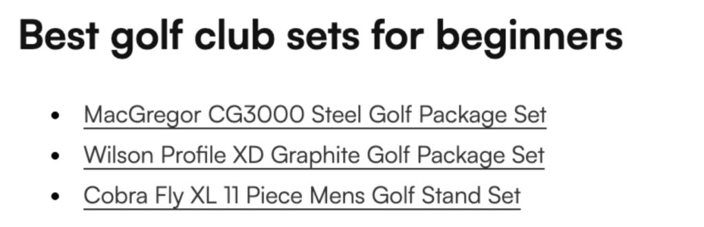 example of links to product pages in a blog