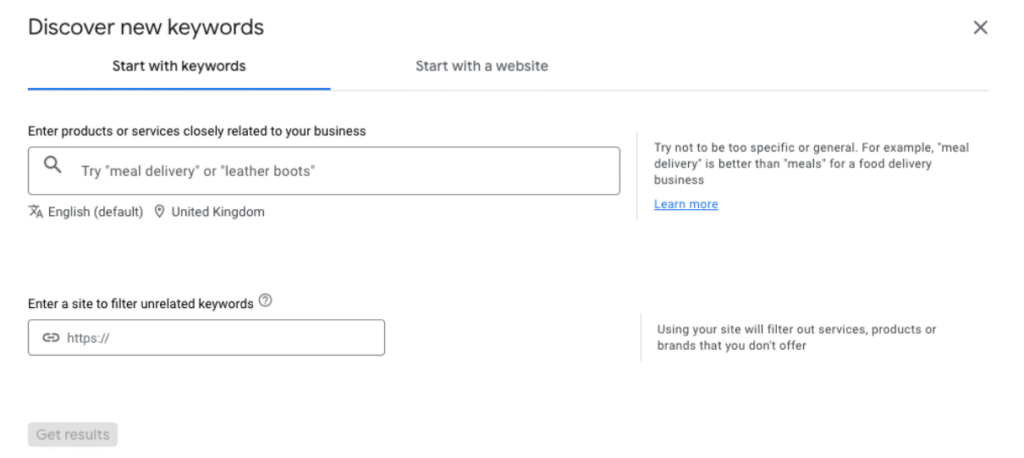 example of the google planner for ppc keyword research