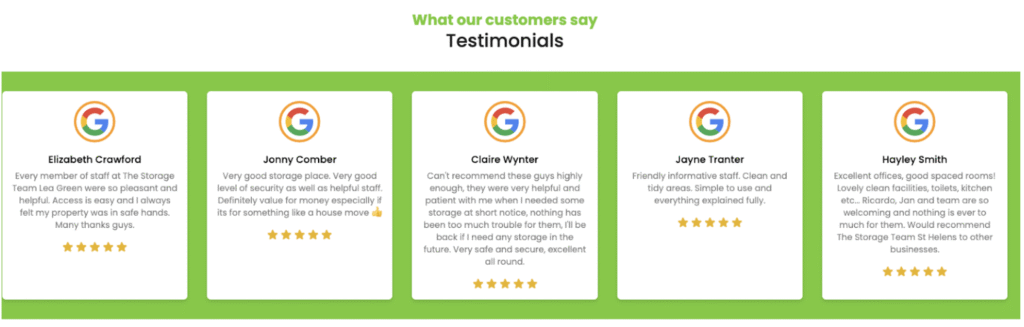Example of including local testimonials on a local area landing page