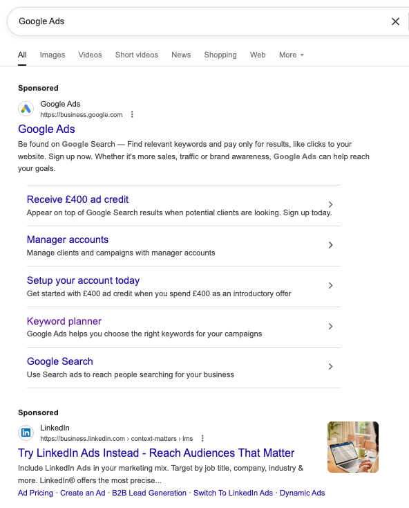 example of branded keywords in google ads