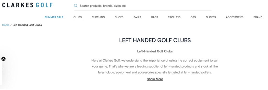 product page left handed golf clubs - Paramount Digital