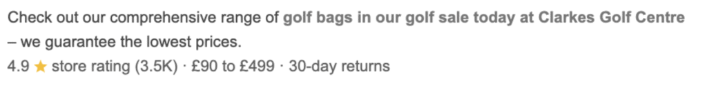 Example of a good meta description for Shopify product page optimisation