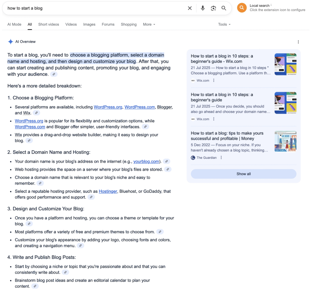 example of an ai overview fully answering a query without the need for website click