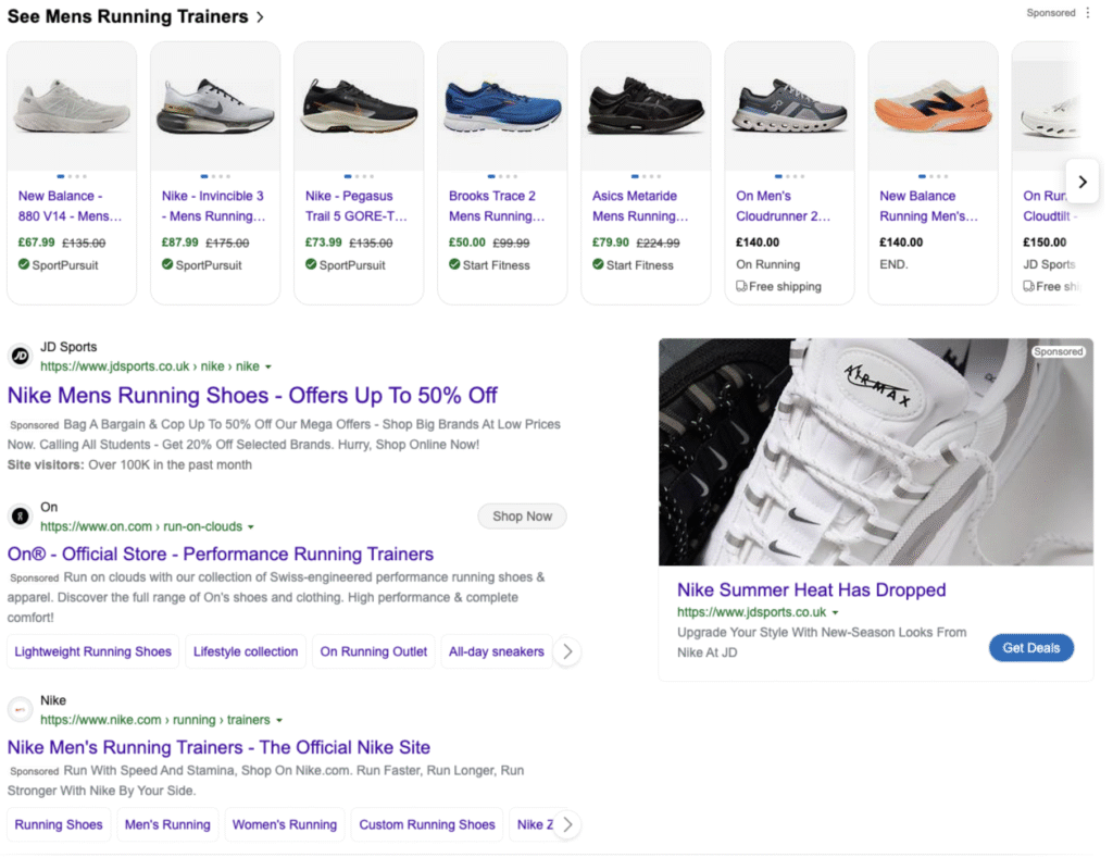 Example of how Bing ads are displayed for Bing shopping and search ads