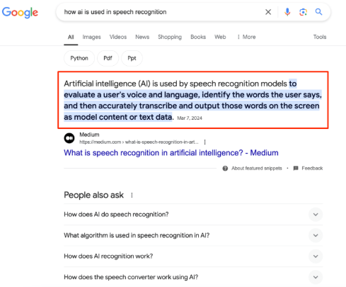 example of a featured snippet in Google search