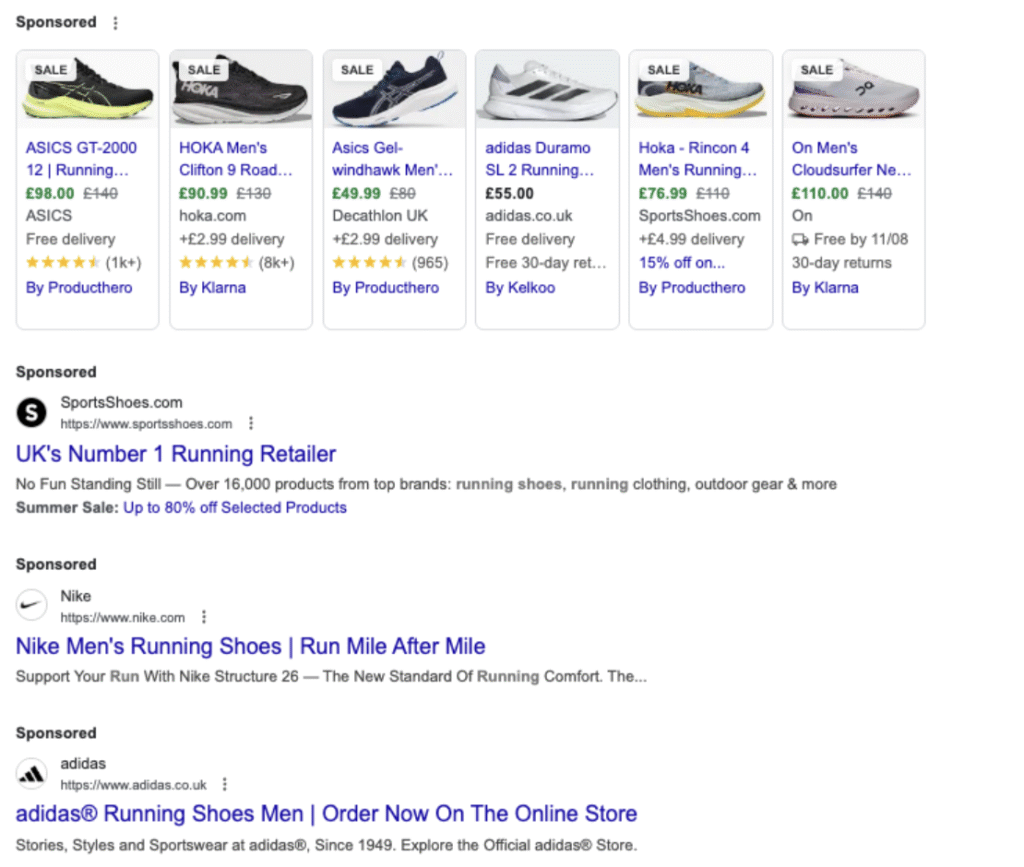 example of how google ads are displayed for google shopping and search ads