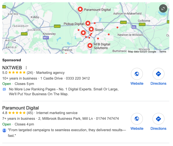 example of google local pack results