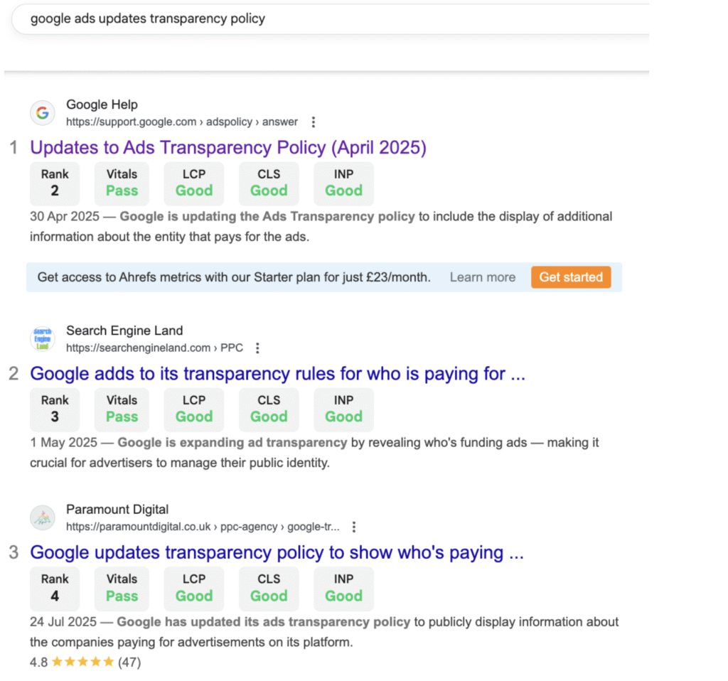 news story about google transparency policy update