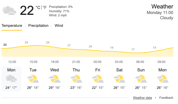 google weather in search engine results page