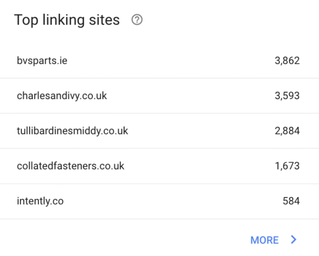 example of sites linked shown in google search console
