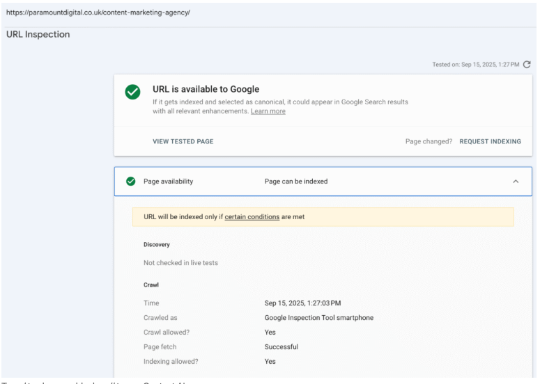 google search console URL inspections