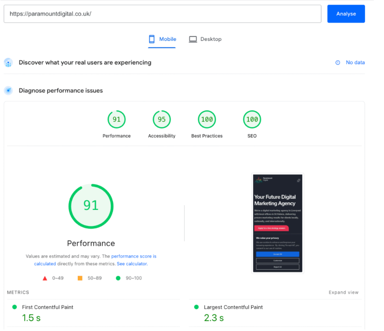 page speed insights